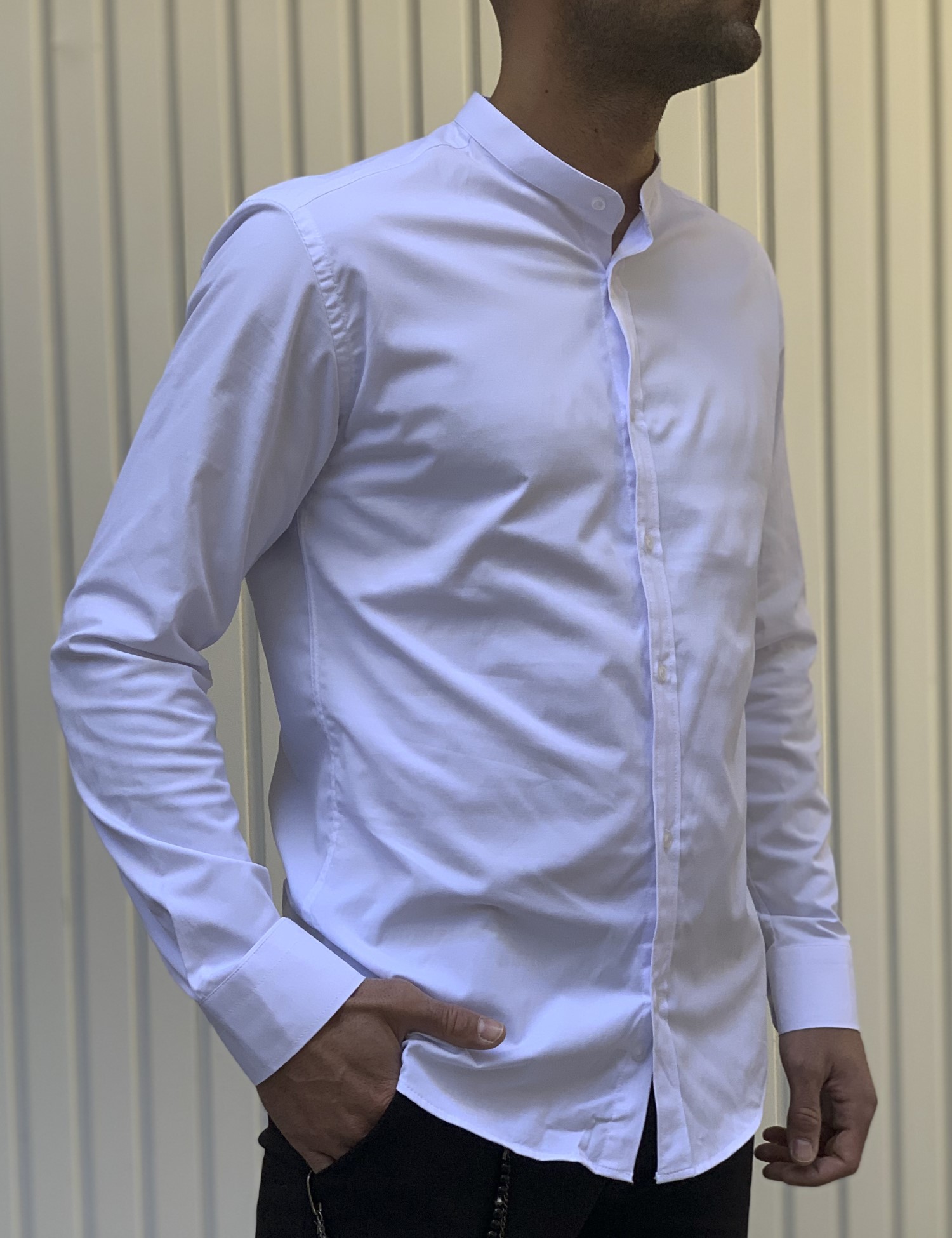 Ben Tailor ανδρικό λευκό πουκάμισο με μάο γιακά 0692W φωτογραφία